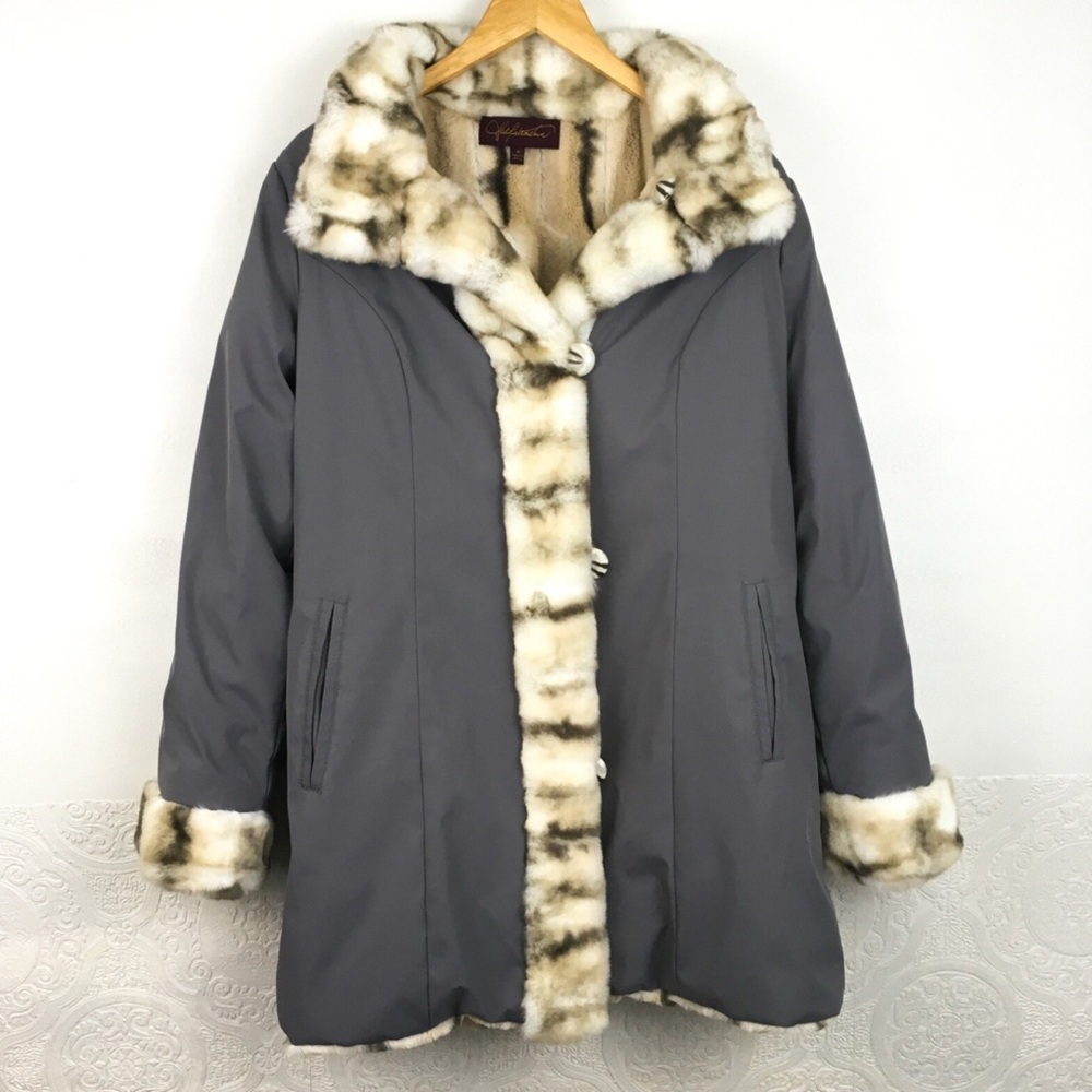 Hal Rubenstein Women's Reversible Faux Fur Coat size Medium Animal Print - Picture 8 of 16